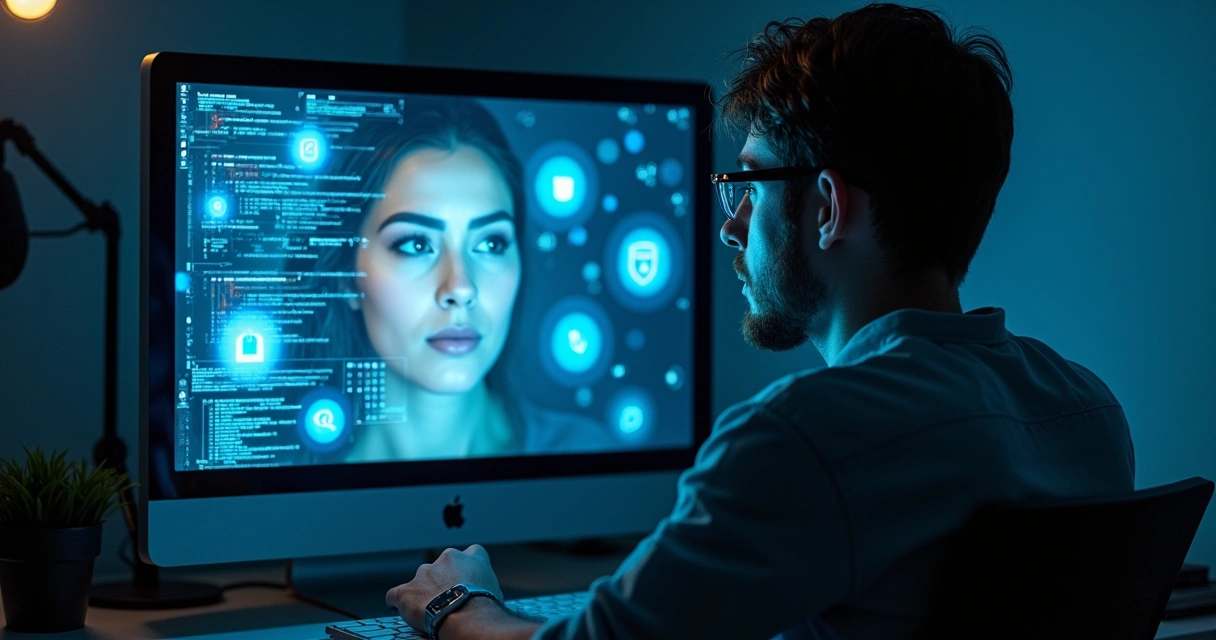 Persona frente a una pantalla con su reflejo digital 