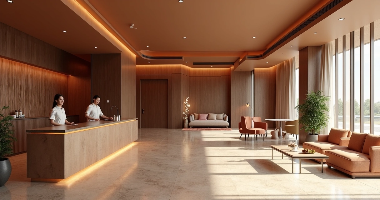 Elementos de identidade visual em ambiente de hotel 