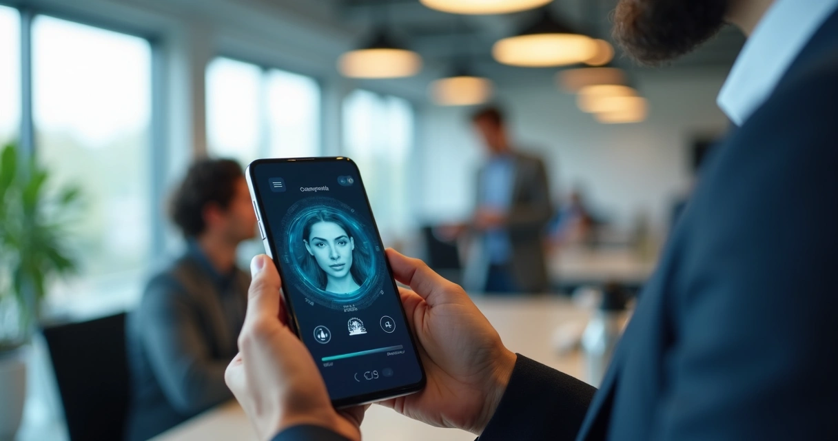 Tela de autenticação biométrica facial em um celular 