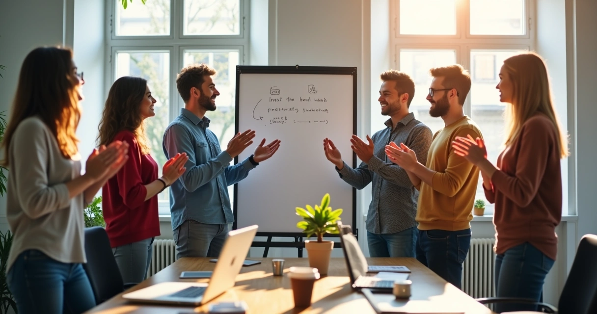 Freelancers comemorando juntos um pequeno sucesso em ambiente de trabalho