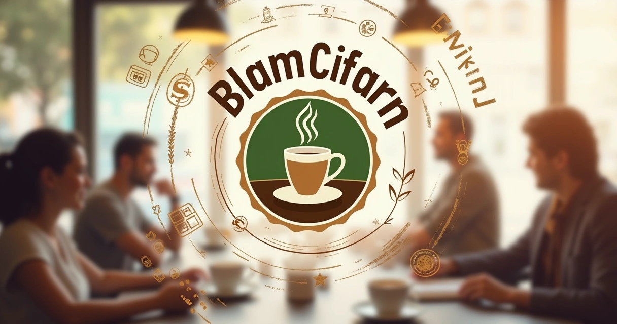 Logo de café moderno com elementos de design e uma atmosfera acolhedora em um ambiente de café.