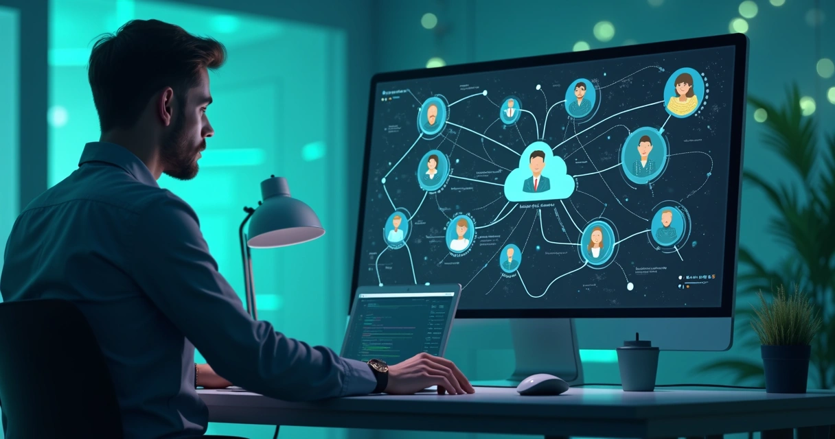 Fluxo de acessos digitais e riscos shadow IT em tela com avatares de usuários conectados 