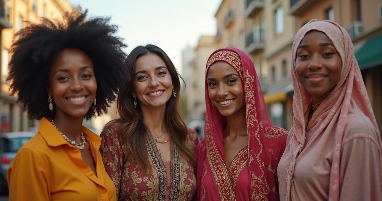 Diversidade de mulheres em diferentes contextos culturais