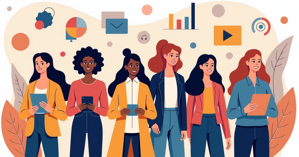 Desenhos de perfis variados com elementos de design ao redor