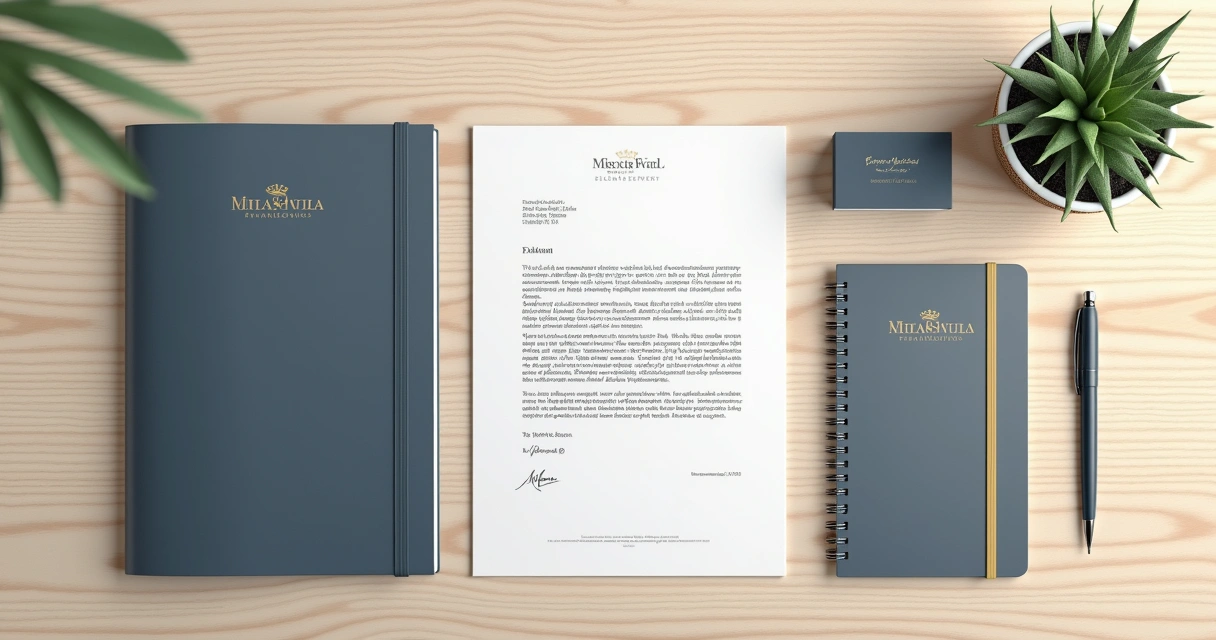 Identidade visual aplicada em materiais de papelaria corporativa. 