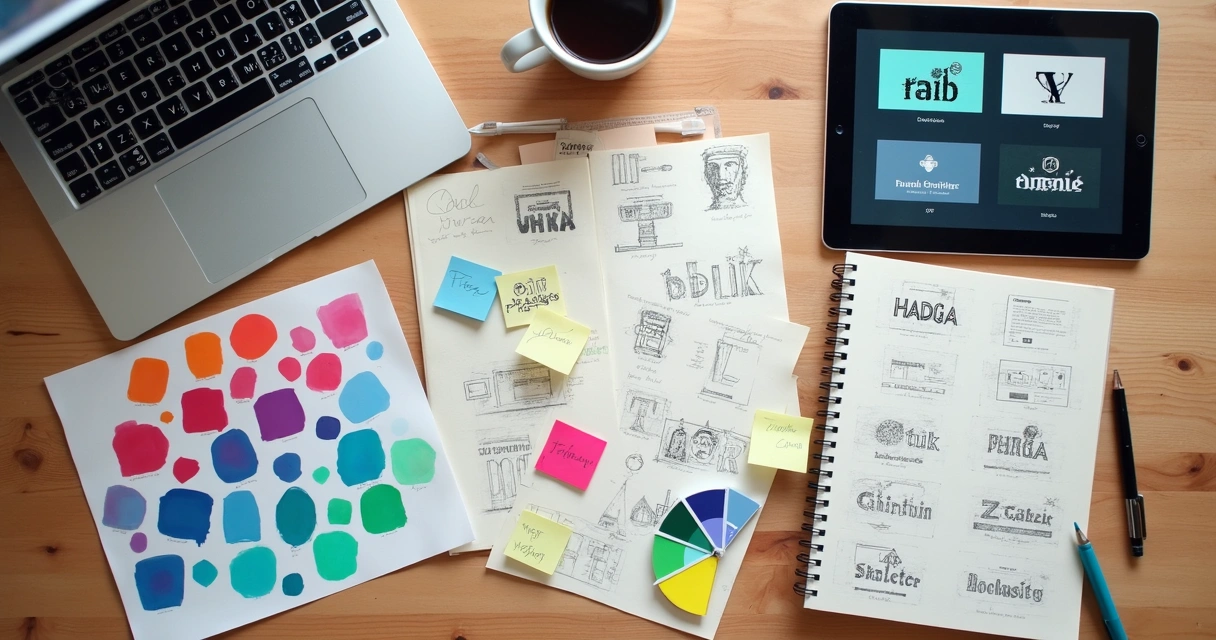 Elementos visuais organizados para blog e branding 