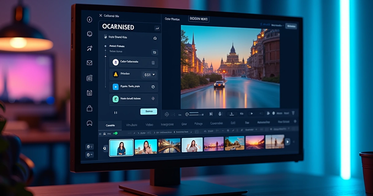 Video editing panel showing visual customization options and channel templates