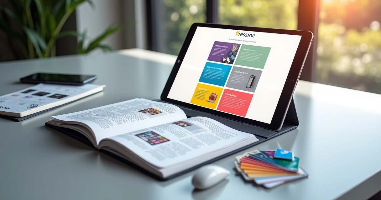Tela de notebook com catálogo digital personalizado em cores da marca 