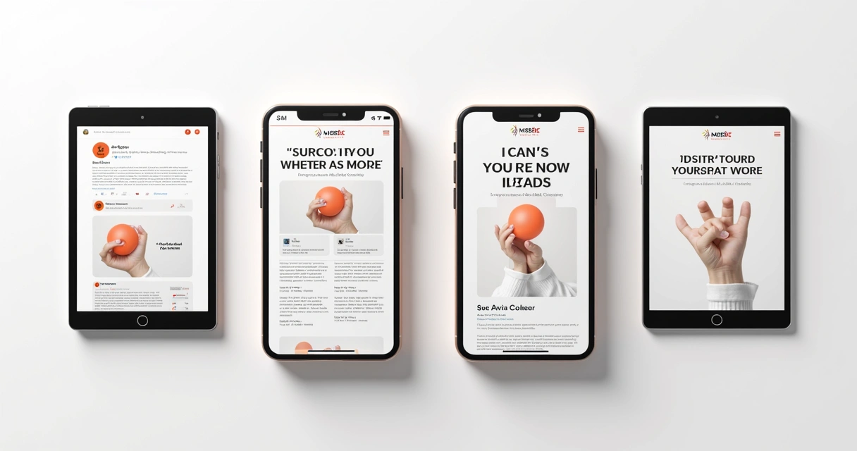 Sequência de materiais digitais alinhados com a identidade visual de uma marca. 