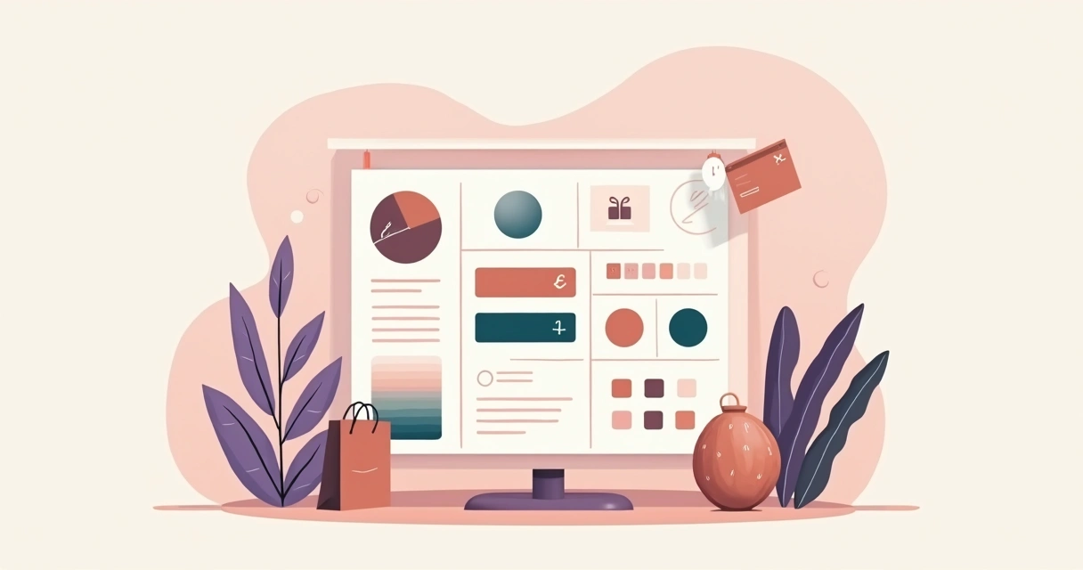 Painel com elementos de identidade visual como cores, símbolos e fontes organizados em composição harmoniosa 