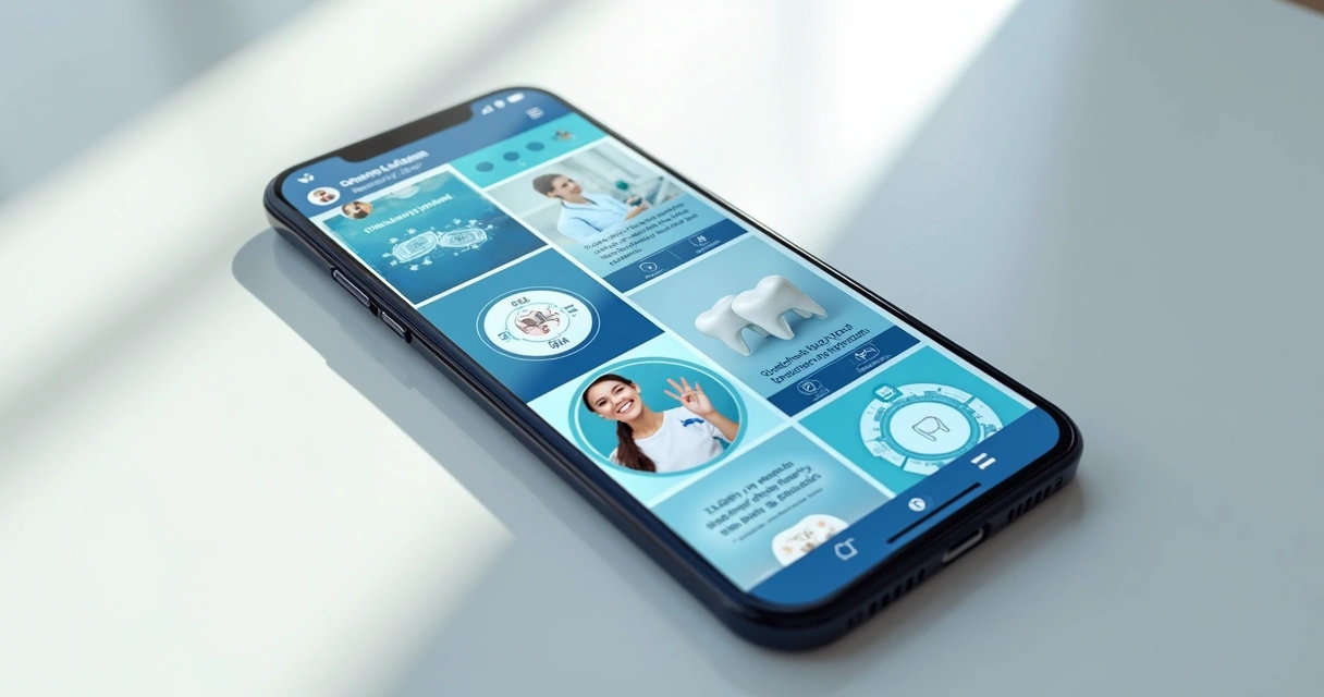 Feed de rede social com identidade visual padronizada de uma clínica odontológica 
