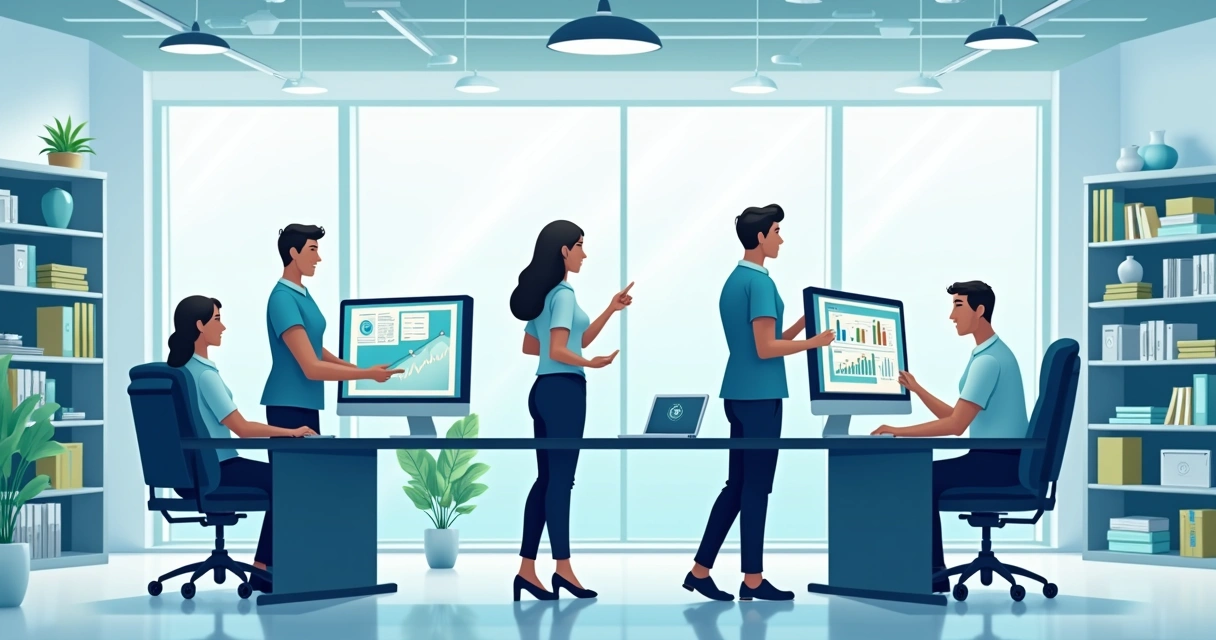 Equipe de contabilidade trabalhando juntos em ambiente moderno 