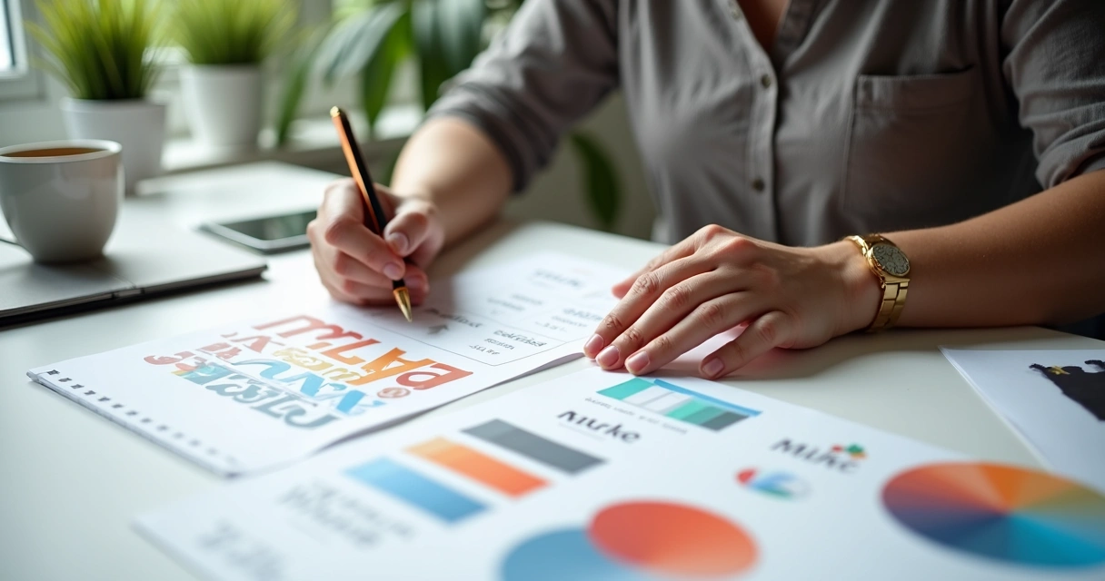 Marca de pequena empresa e identidade visual simples em sala clara