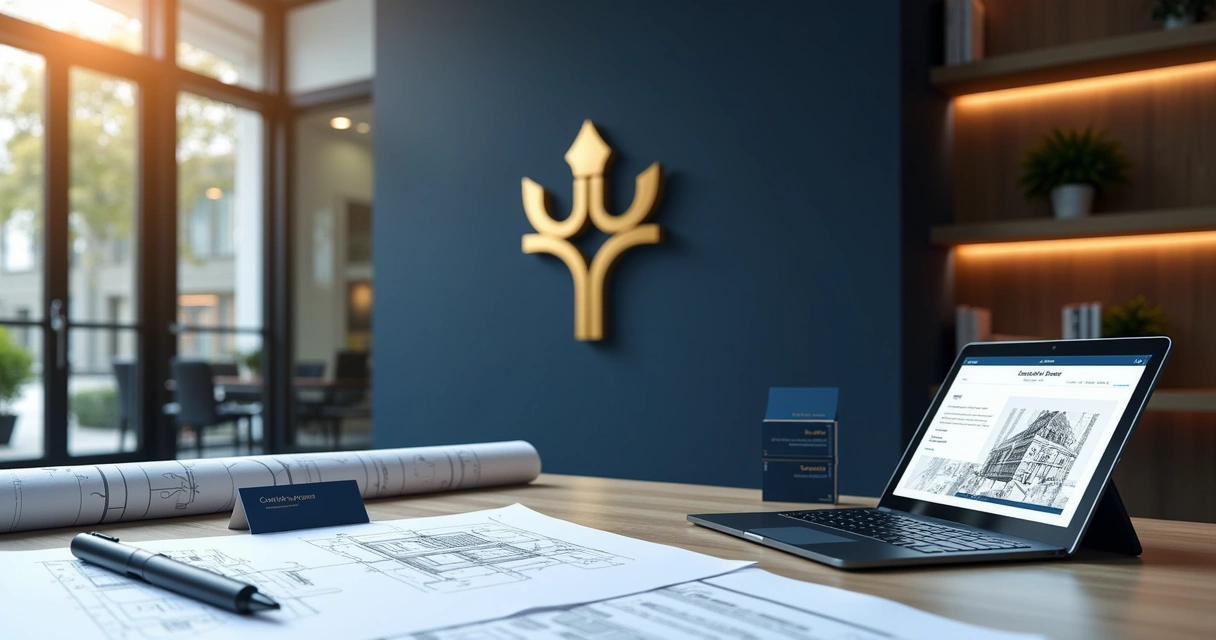 Identidade visual de escritório de arquitetura aplicada em fachada e material digital 