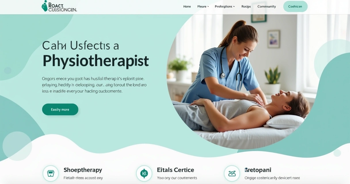Cores claras e elementos visuais que remetem à saúde em um site de fisioterapia 