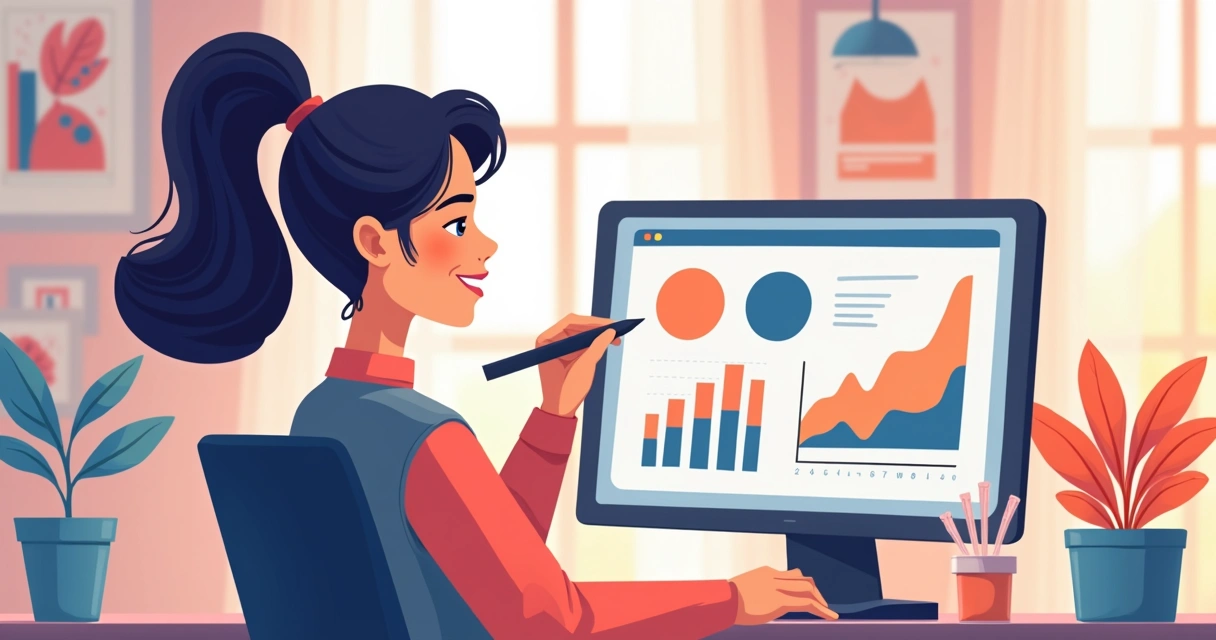 Designer feminina criando identidade visual com IA na tela 