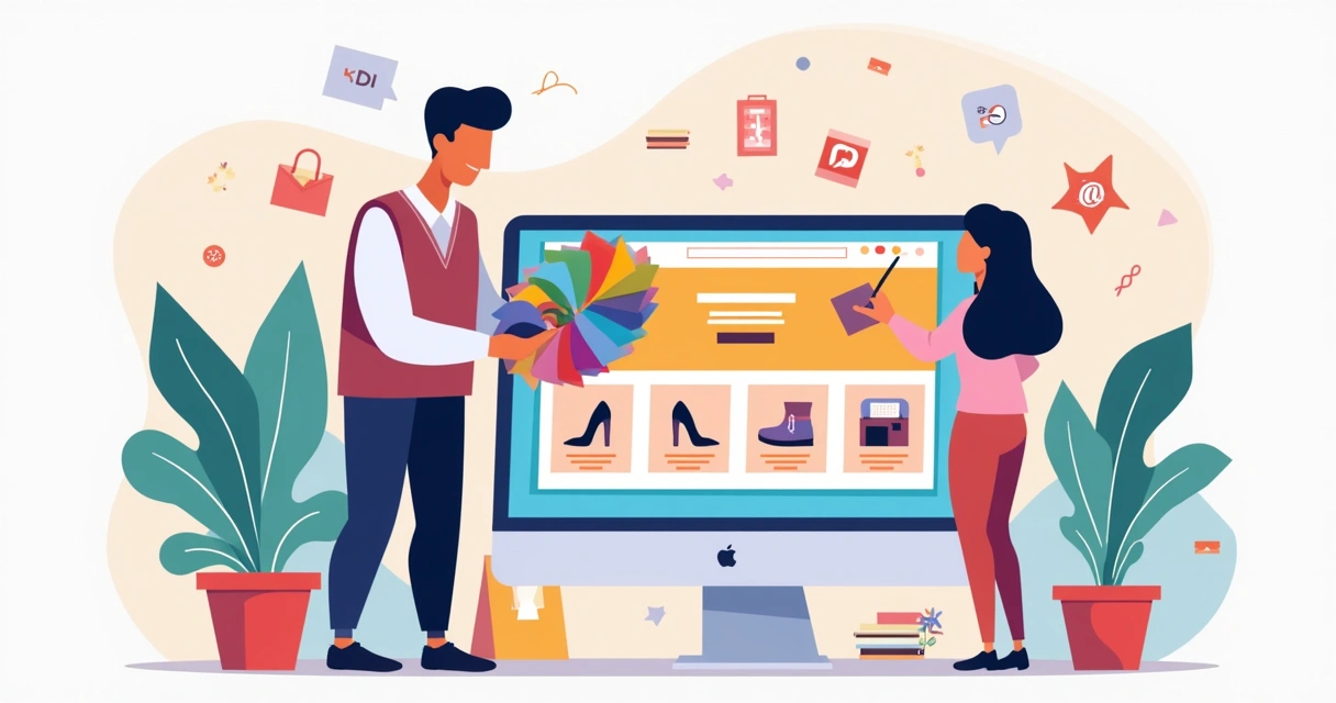 Identidade visual com logo, cores, e layout de catálogo digital 