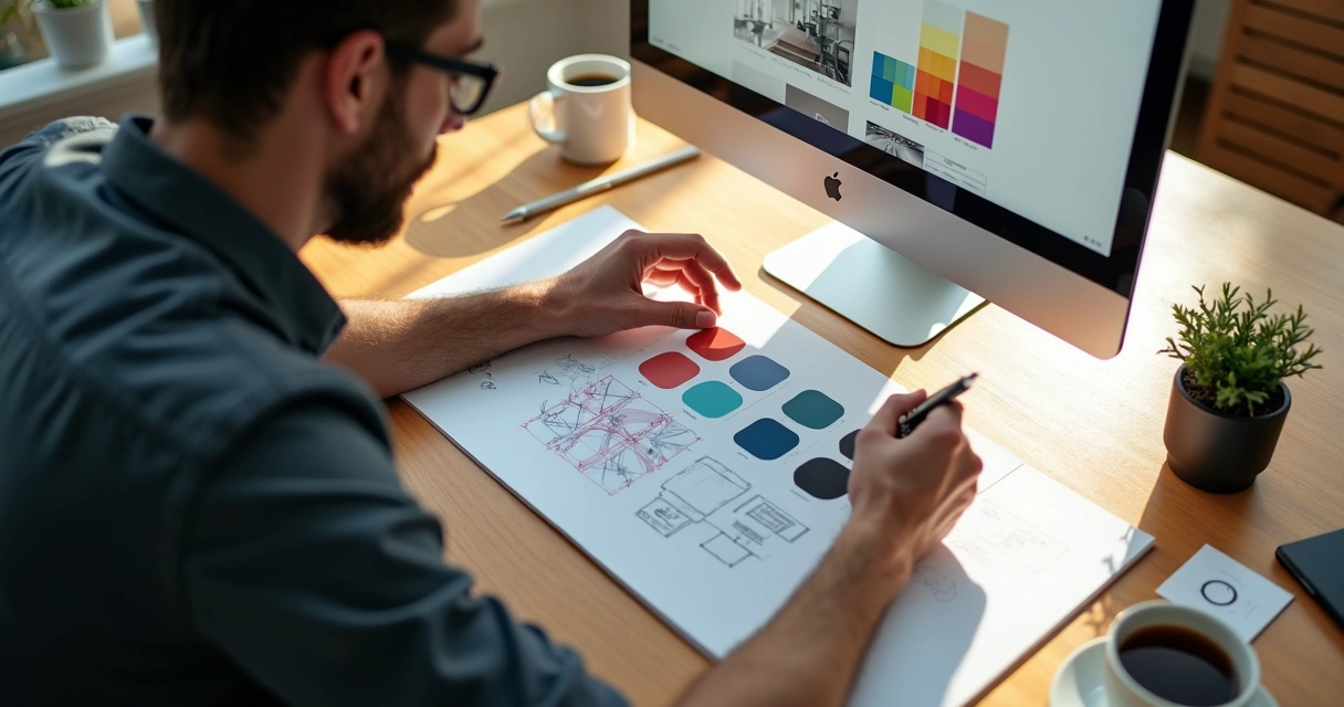 Designer desenvolvendo identidade visual para empresa pequena 