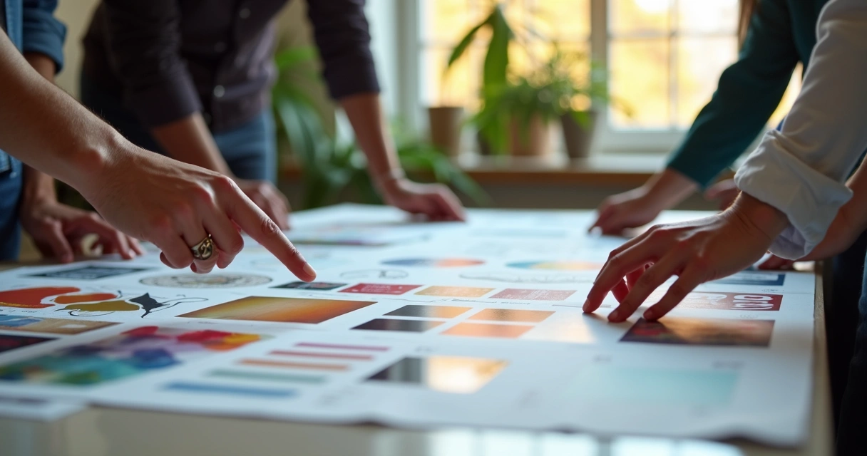 Equipe analisando identidade visual de marca 