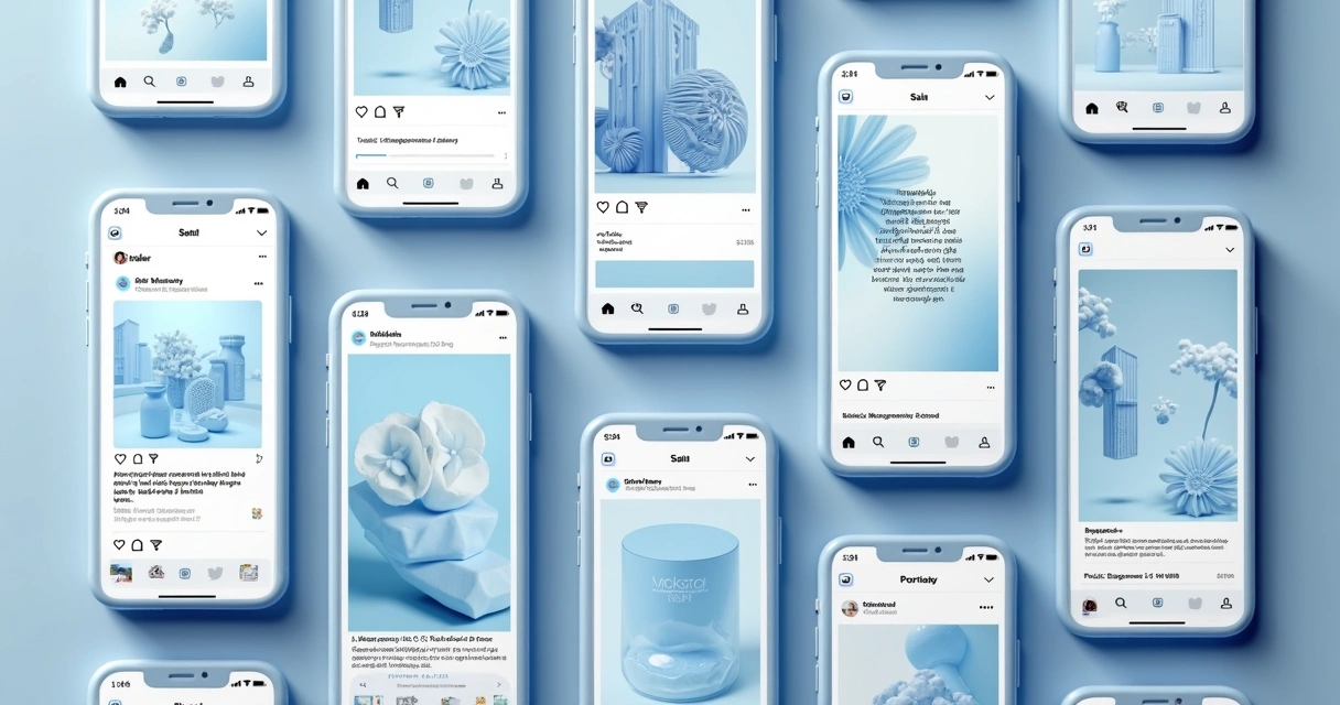 Publicações de redes sociais de uma marca com identidade visual padronizada 