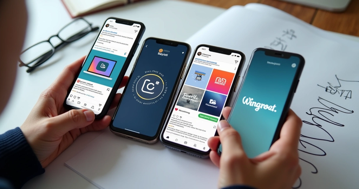 Telas mostrando identidade visual coesa de marca nas redes sociais 