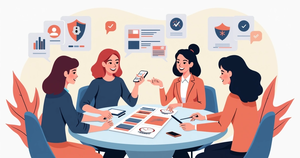 Equipe feminina discutindo identidade visual segura