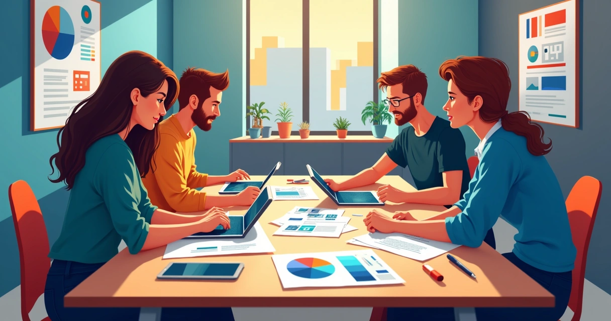 Equipe desenvolvendo a identidade visual de um site 