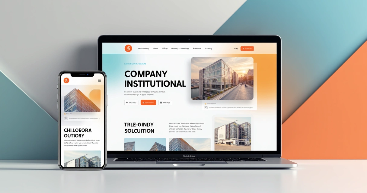 Mockup de site institucional mostrando integração com identidade visual da marca. 