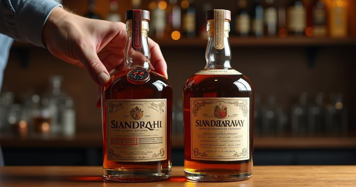 Comparação entre garrafas originais e falsificadas 