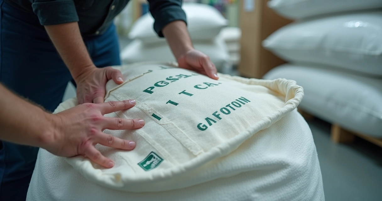 Pessoa analisando costura e materiais de big bag 