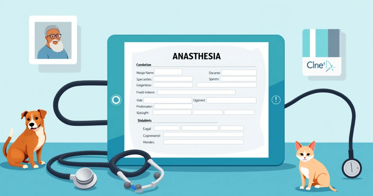 Tela digital mostrando dados de identificação completos de animal em ficha anestésica 