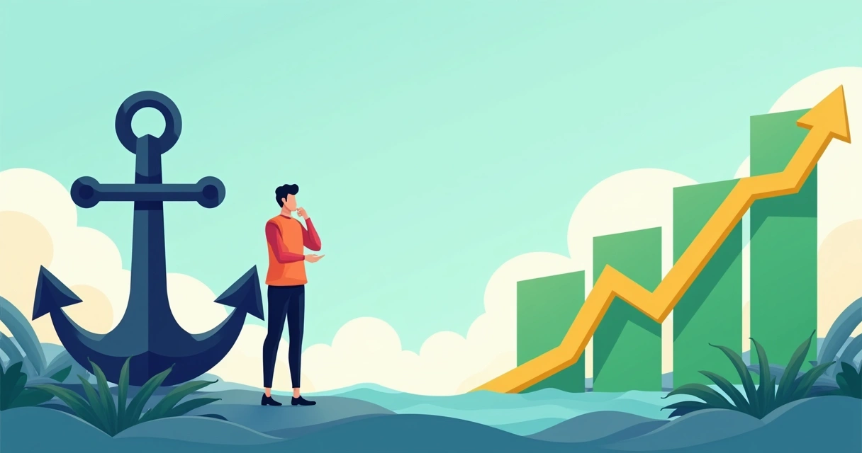 Person looking at anchor symbol and growth chart