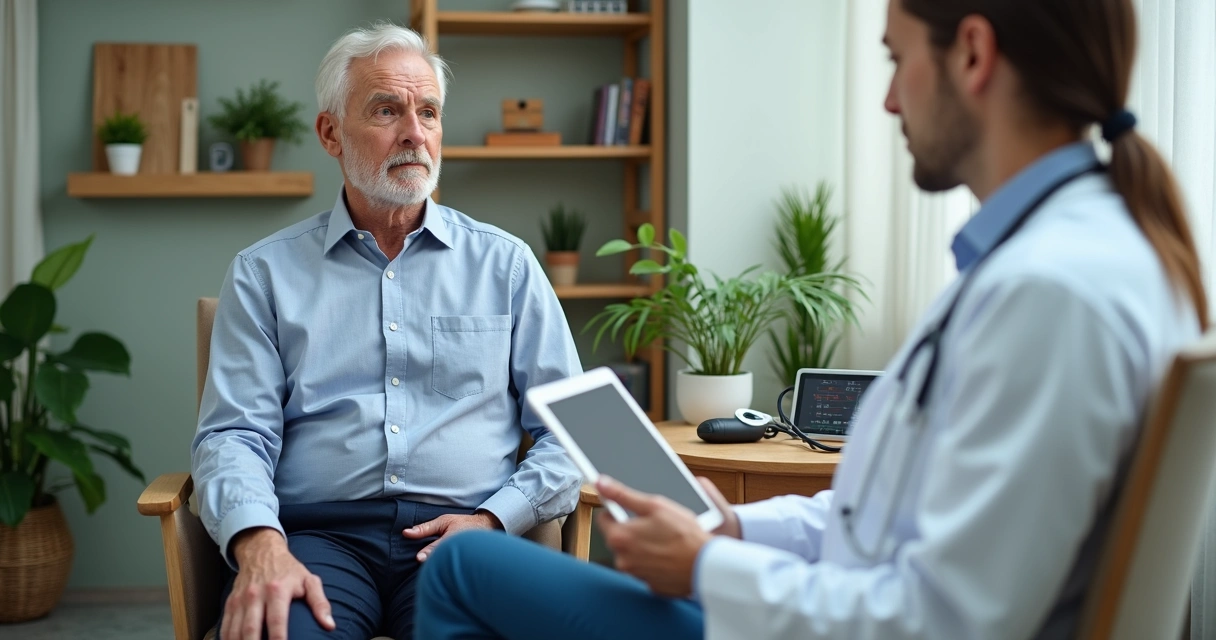 Idoso recebe consulta cardiológica com equipamentos modernos 