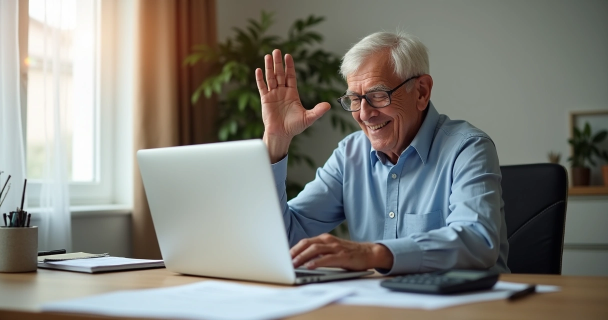 Aposentado feliz ao receber restituição do IR na conta 