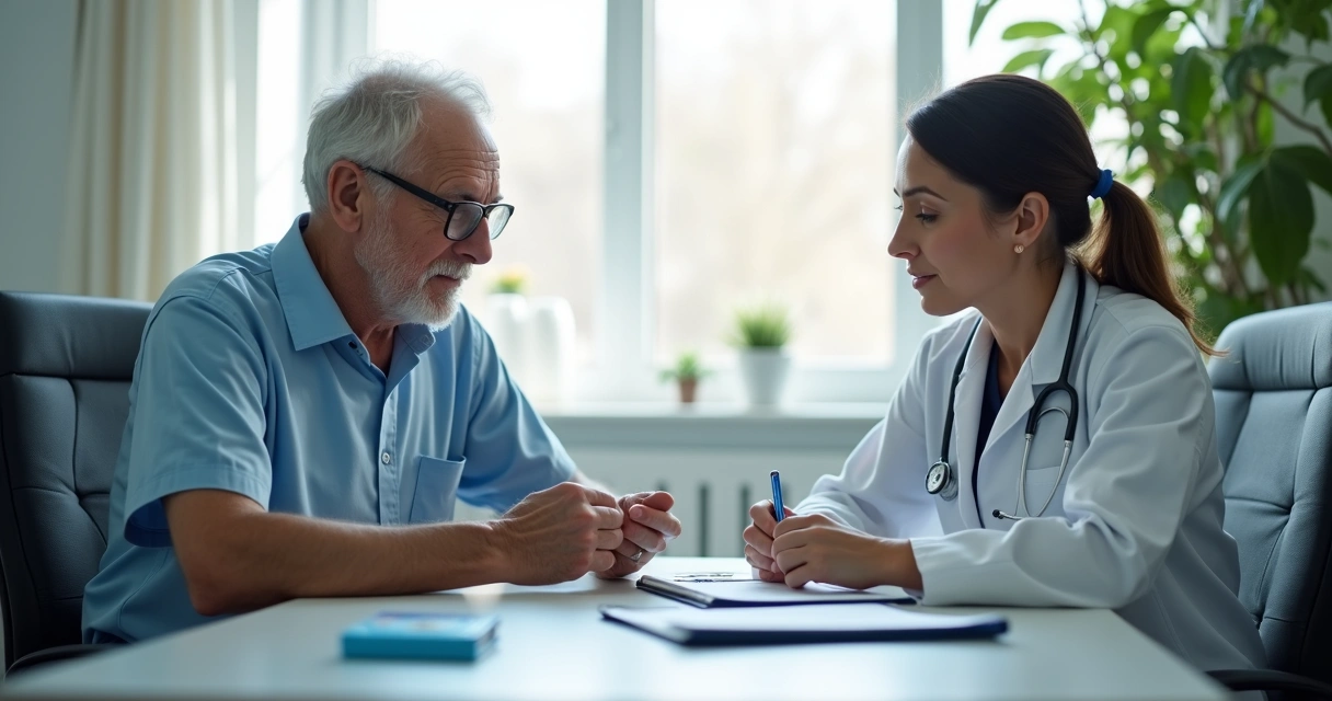 Homem idoso passando por avaliação médica para INSS 