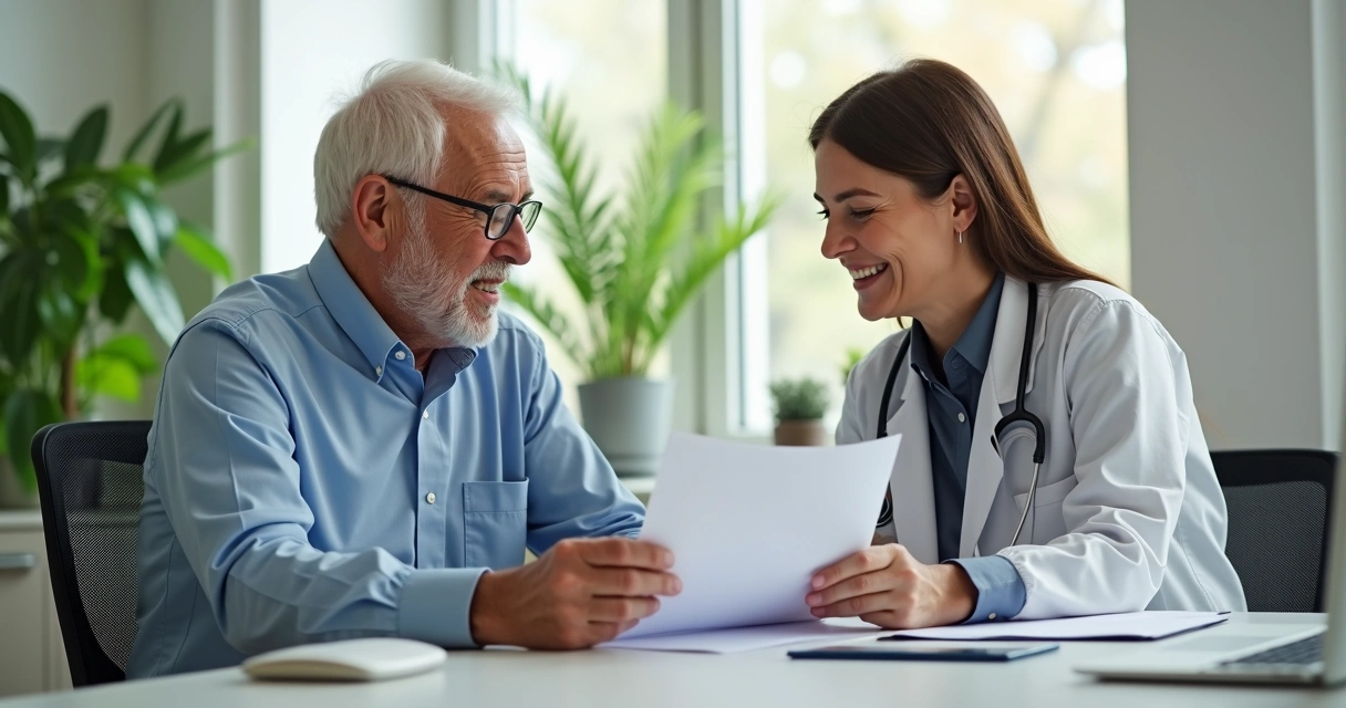 Senhor conversando com especialista em saúde sobre plano 