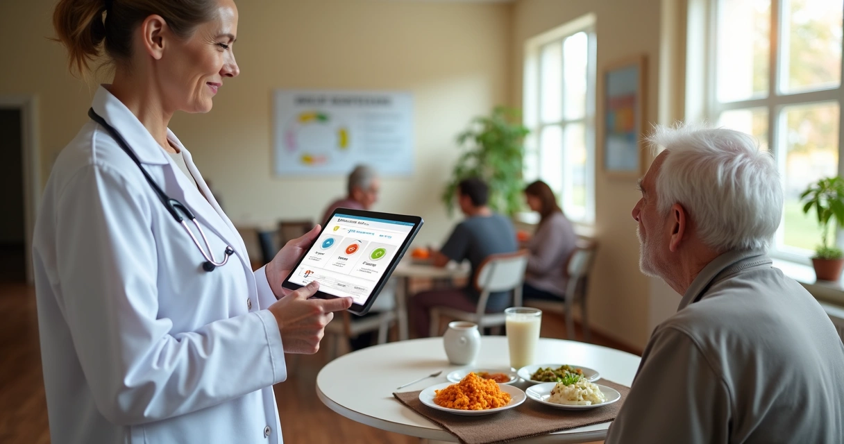 Nutricionista em ILPI explica consistências de dieta para idoso usando prontuário digital 