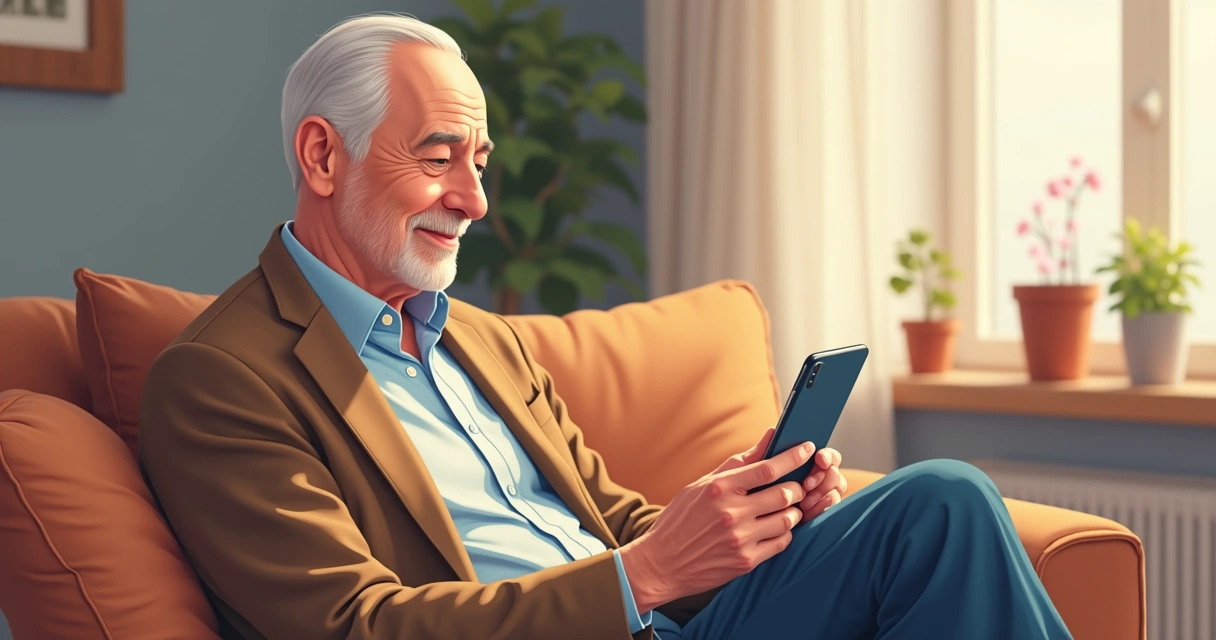 Homem idoso usando app de agendamento online 