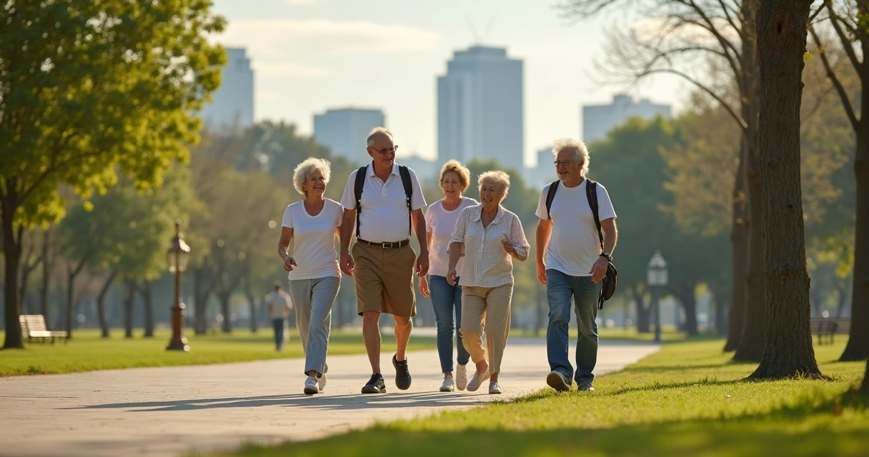 Idosos caminhando em parque de Brasília