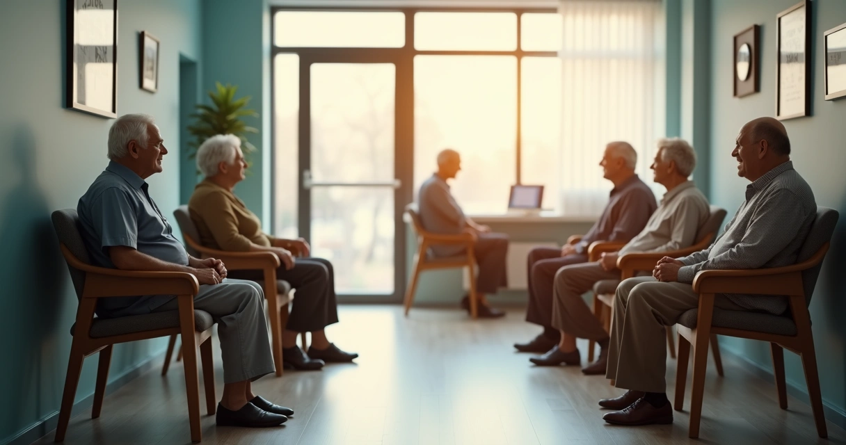 Idosos em sala de espera para consulta médica 