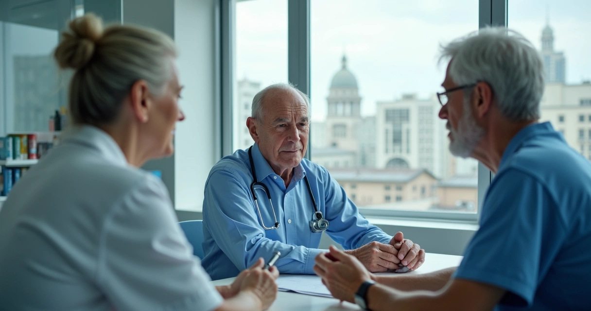 Idosos realizando exame em laboratório em Brasília