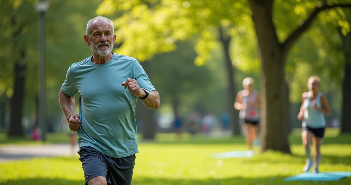 Pessoa madura praticando exercícios leves ao ar livre