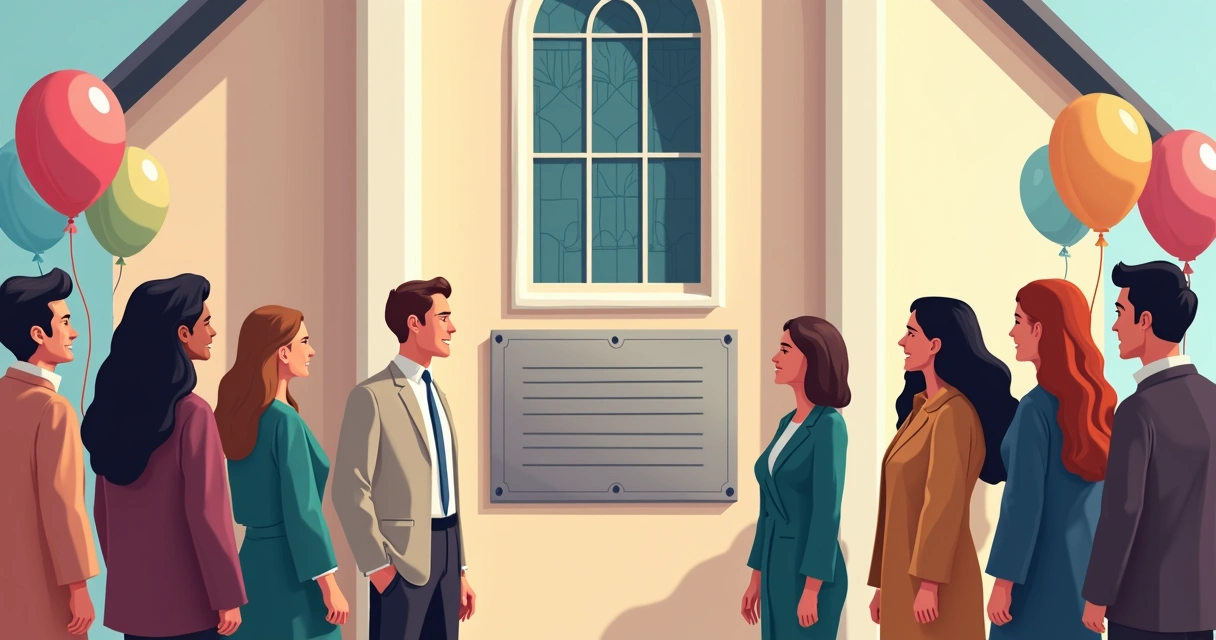 Comunidade em inauguração de igreja com placa 