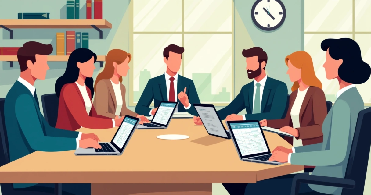 Pessoas ao redor de uma mesa analisando agendas digitais 
