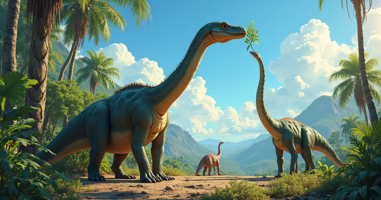Dinossauro Iguanodonte se alimentando de folhas verdes em um vale pré-histórico com outros Iguanodontes.