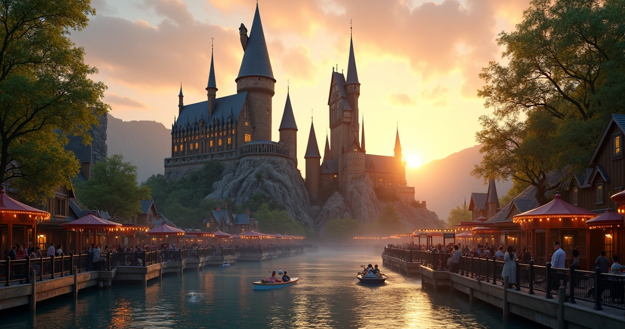 Castelo de Hogwarts no Islands of Adventure visto ao entardecer 
