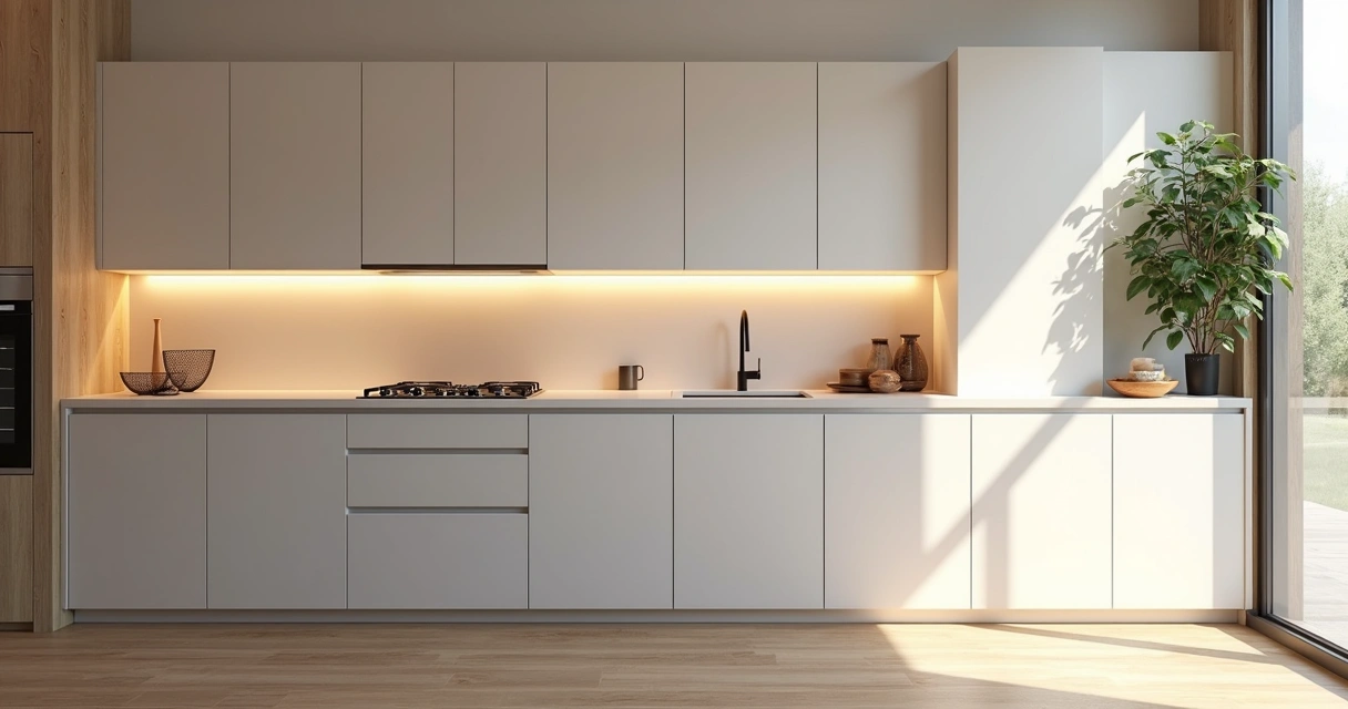 Iluminação LED sobre bancada de cozinha moderna 