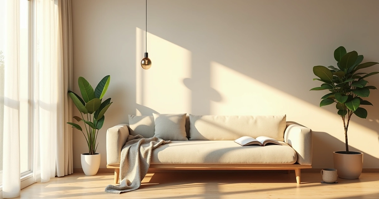 Sala de estar com luz natural suave criando atmosfera tranquila 