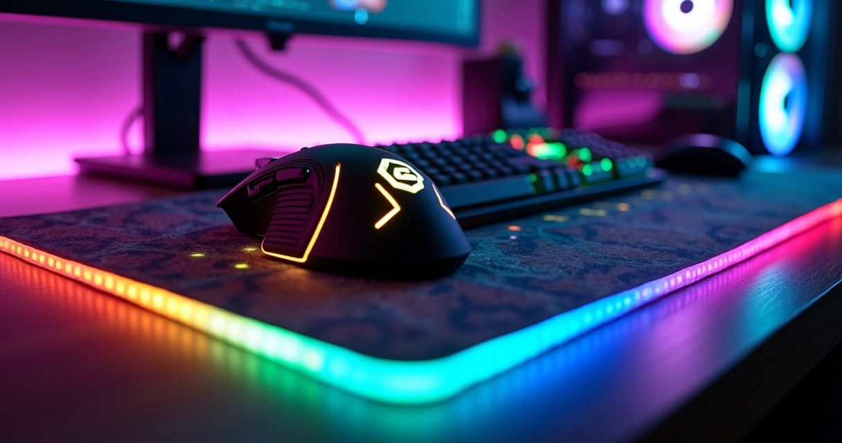 Mesa gamer iluminada com LED RGB e periféricos personalizados 