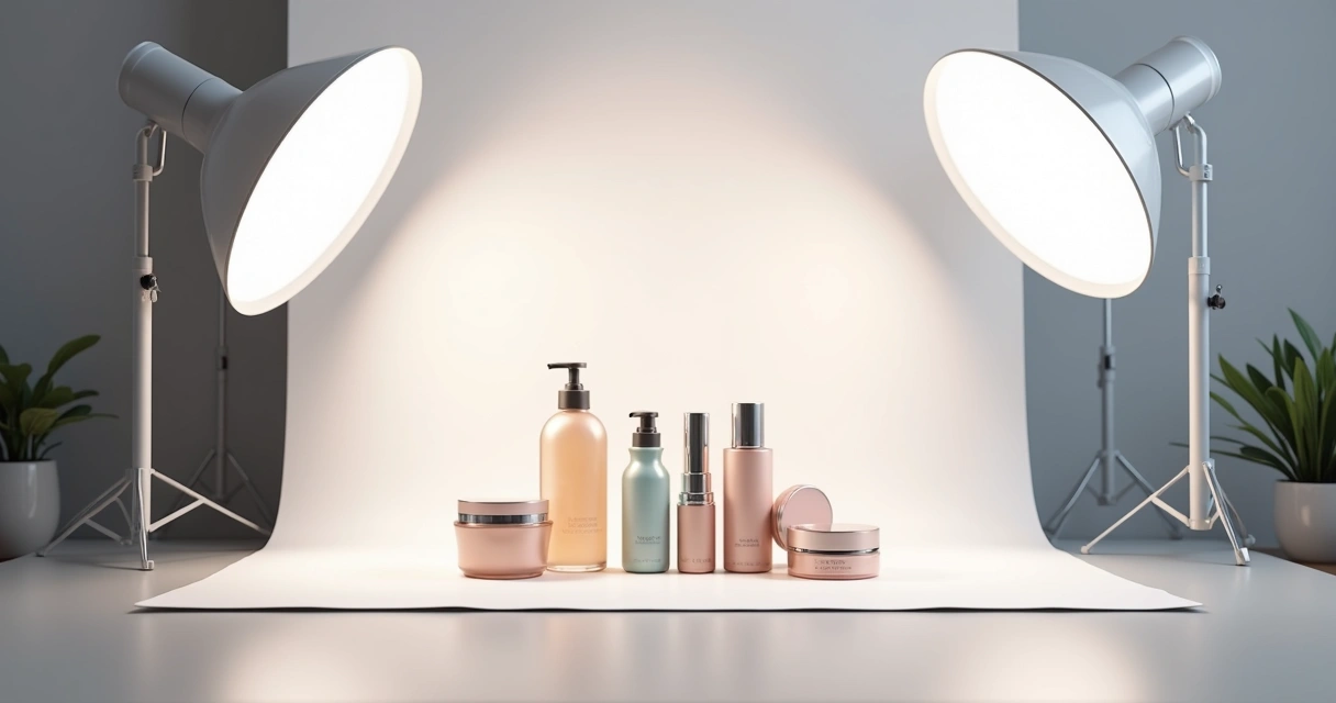 Estúdio de fotografia com luz suave sobre produtos 